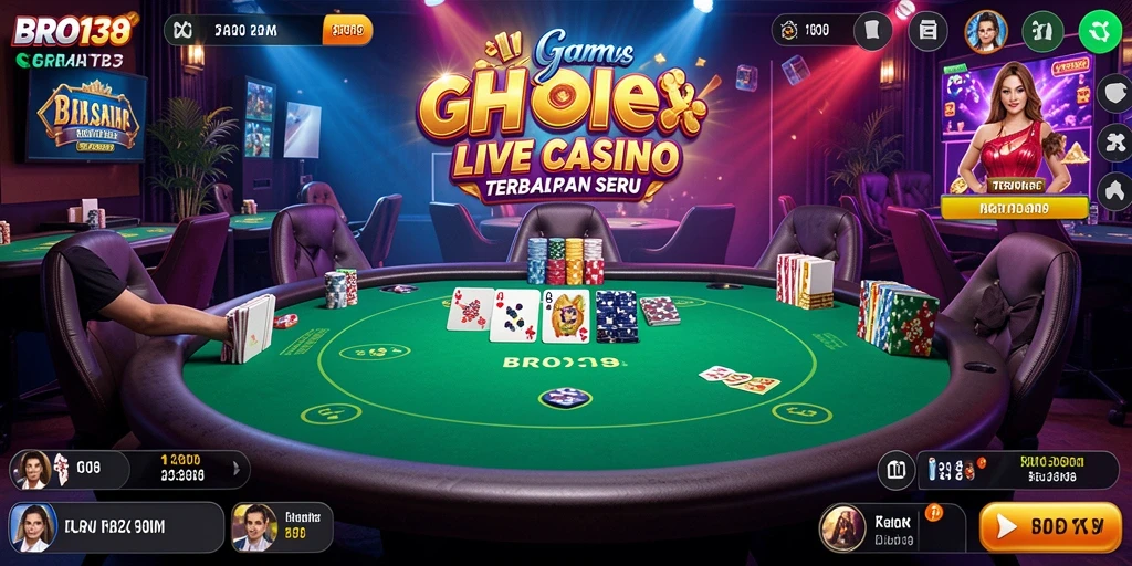 Tangkapan layar gameplay Live Casino BRO138 menampilkan dealer profesional dan suasana kasino yang nyata.