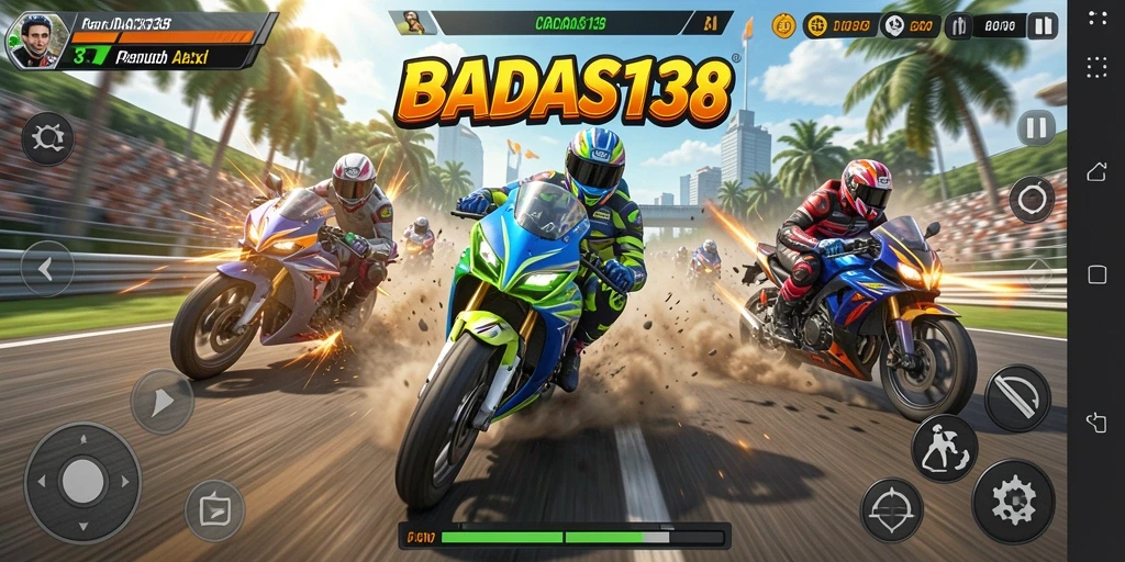 Tampilan gameplay mendebarkan dari CADAS138 saat balapan motor.