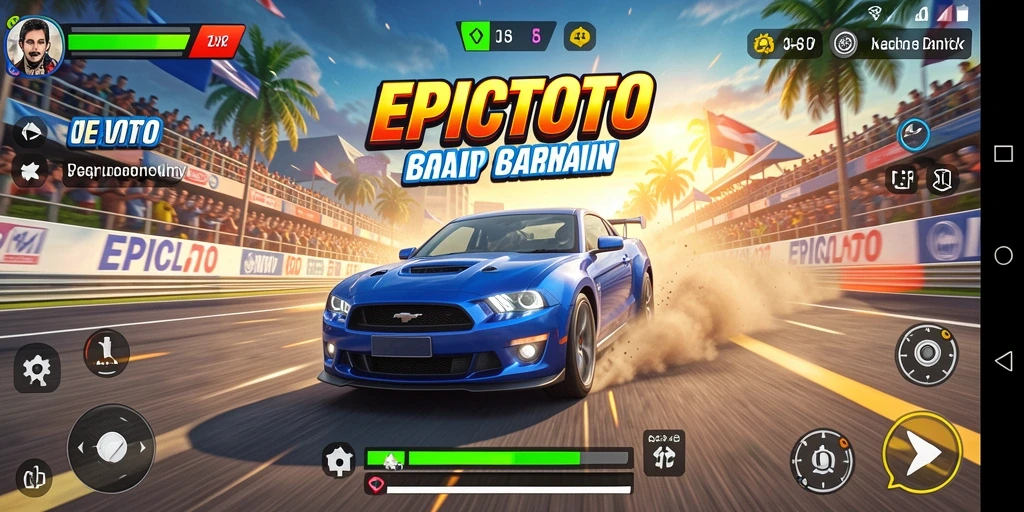 Gameplay EPICTOTO yang mendebarkan dengan mobil balap cepat.