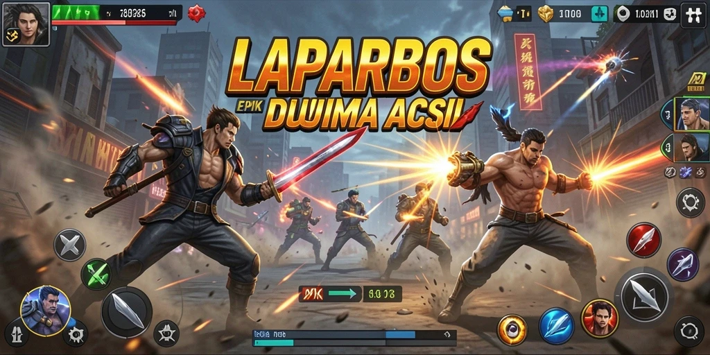 Screenshot utama LAPARBOS menampilkan aksi seru dalam pertarungan epic.