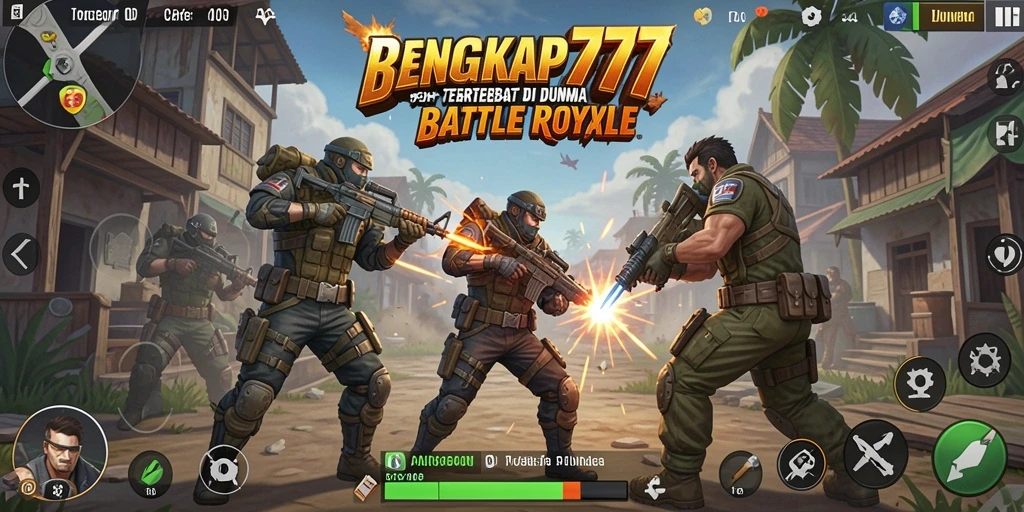 Screenshot gameplay LENGKAP777 dalam pertarungan Battle Royale yang intens.