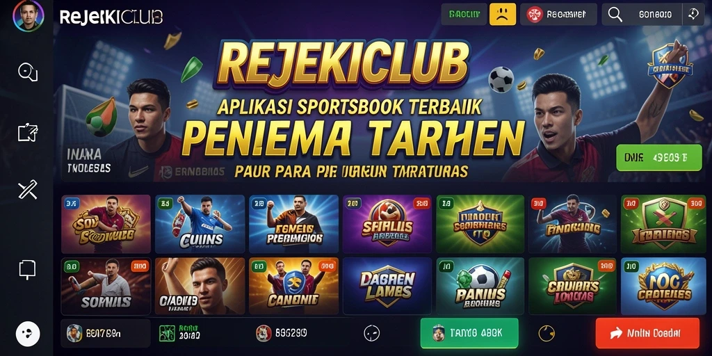 Tampilan utama REJEKICLUB menampilkan berbagai opsi taruhan olahraga.